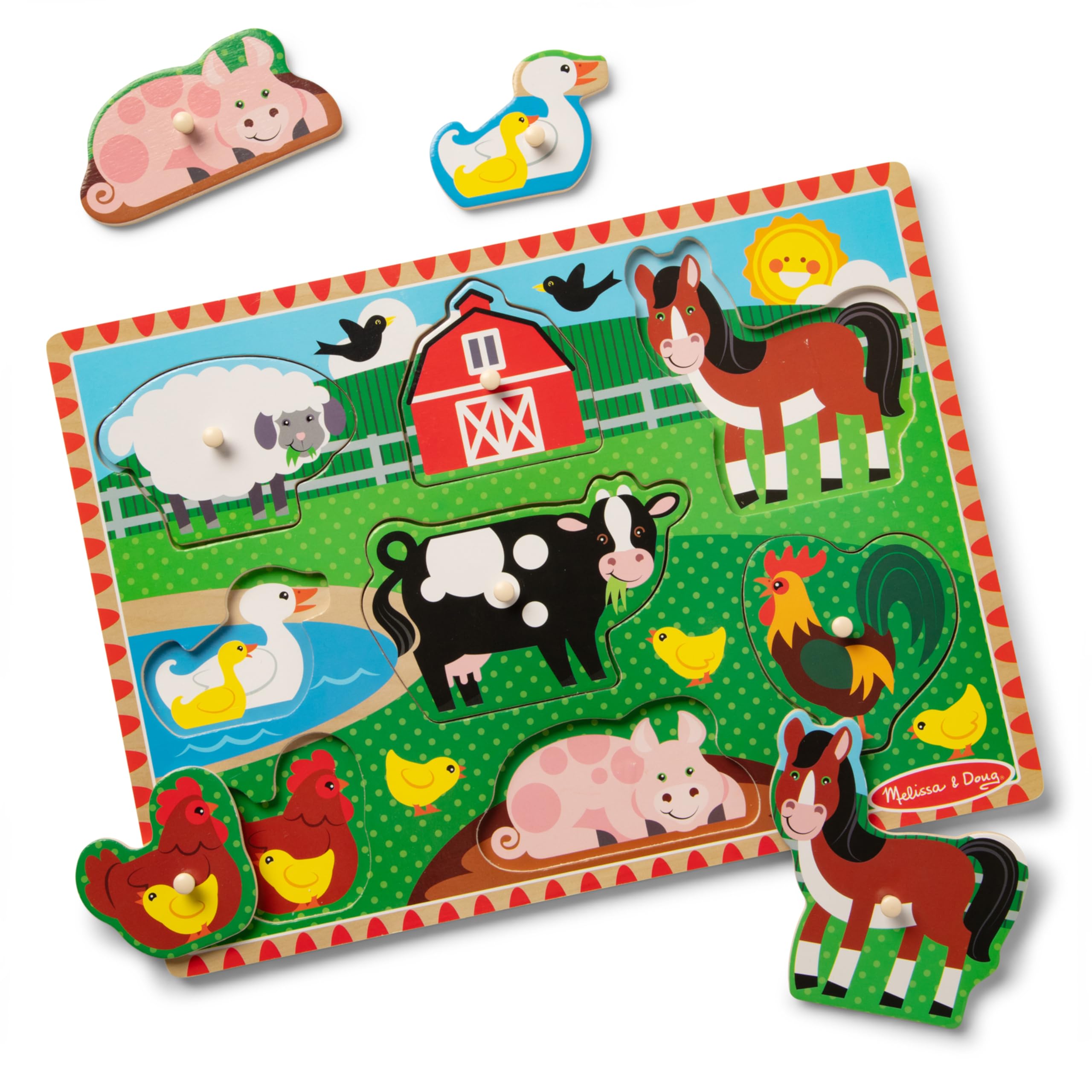 Amazon.com: Melissa & Doug Farm Wooden Peg Puzzle (8 pcs
